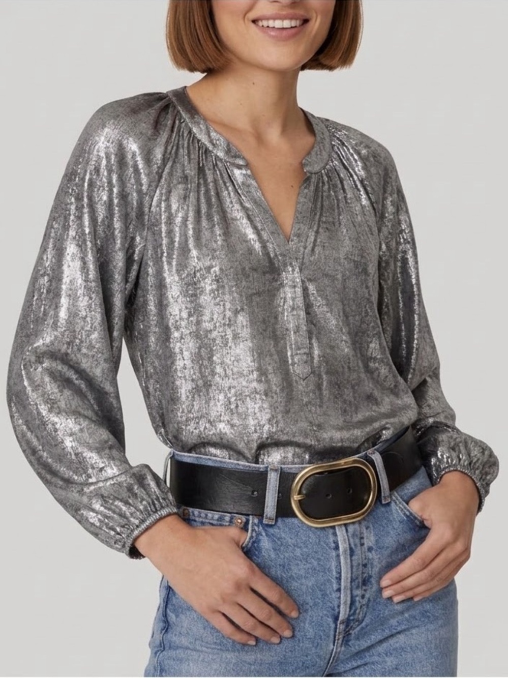 XiRENA $219 • 20” PTP • XS oversized • Farrah Top in metallic Silver fall 2023